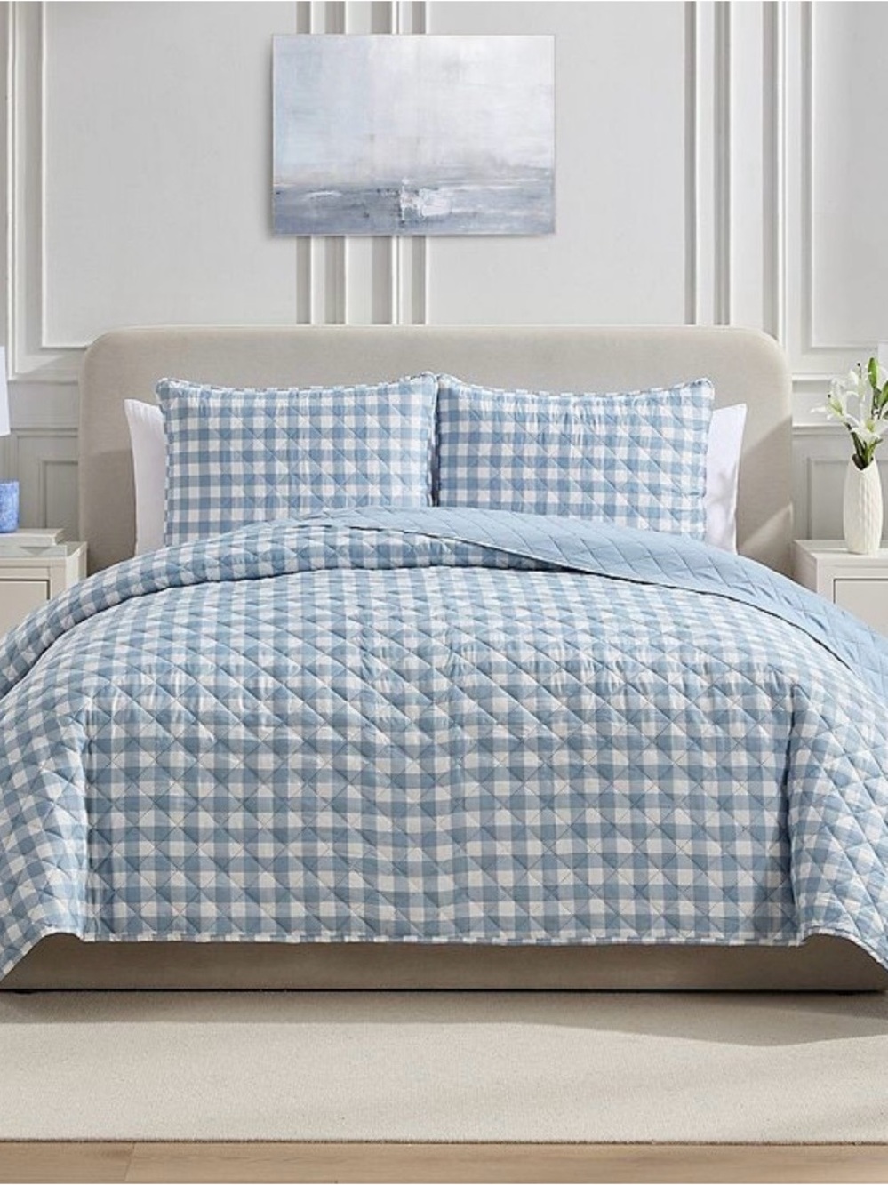 Blue Gingham Quilt Set